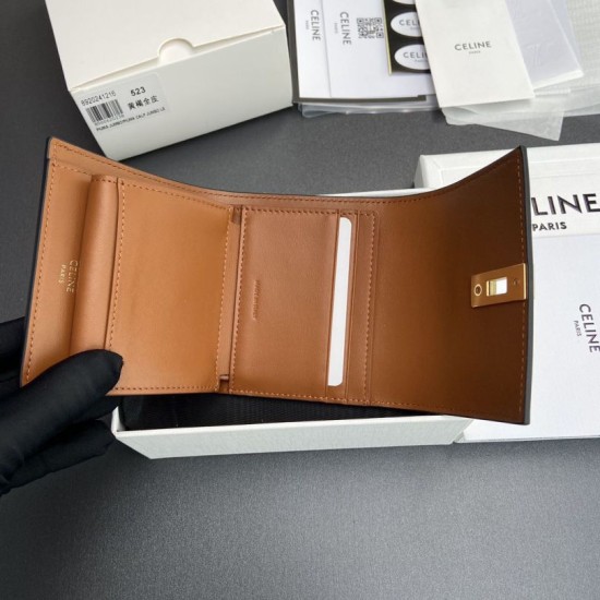 Replica Portafoglio piccolo a tre ante CELINE 16 in pelle di vitello satinata Marrone Imitazione Outlet Online