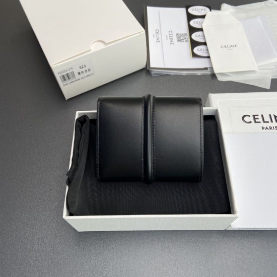 Replica Portafoglio piccolo a tre ante CELINE 16 in pelle di vitello satinata Nero Imitazione Outlet Online
