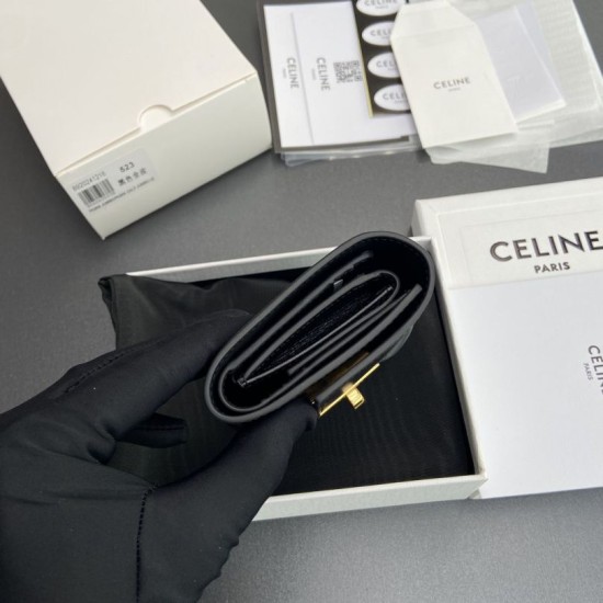 Replica Portafoglio piccolo a tre ante CELINE 16 in pelle di vitello satinata Nero Imitazione Outlet Online