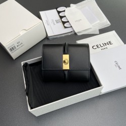 Replica Portafoglio piccolo a tre ante CELINE 16 in pelle di vitello satinata Nero Imitazione Outlet Online
