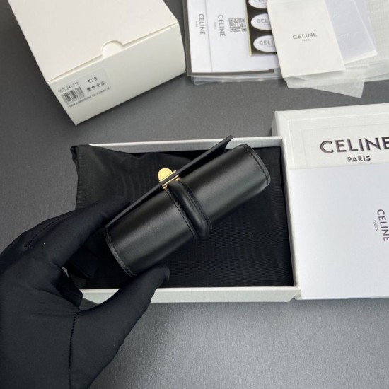 Replica Portafoglio piccolo a tre ante CELINE 16 in pelle di vitello satinata Nero Imitazione Outlet Online