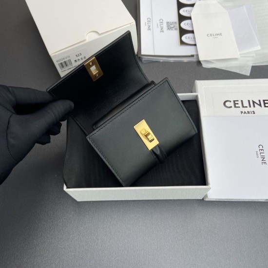 Replica Portafoglio piccolo a tre ante CELINE 16 in pelle di vitello satinata Nero Imitazione Outlet Online