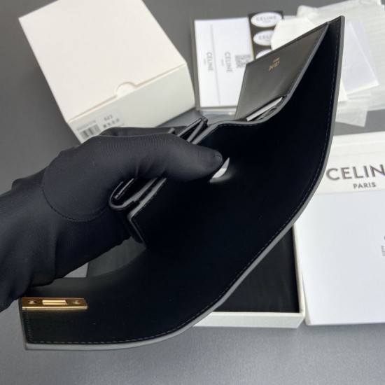 Replica Portafoglio piccolo a tre ante CELINE 16 in pelle di vitello satinata Nero Imitazione Outlet Online