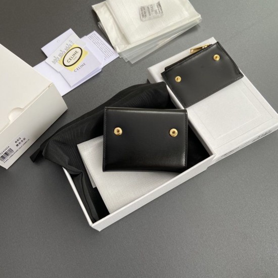 Replica Portafoglio compatto Celine con portamonete Triomphe nero Imitazione Outlet Online