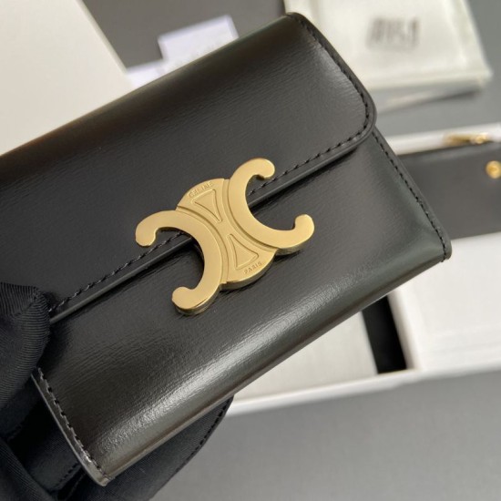 Replica Portafoglio compatto Celine con portamonete Triomphe nero Imitazione Outlet Online