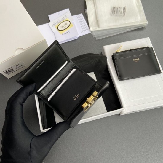 Replica Portafoglio compatto Celine con portamonete Triomphe nero Imitazione Outlet Online