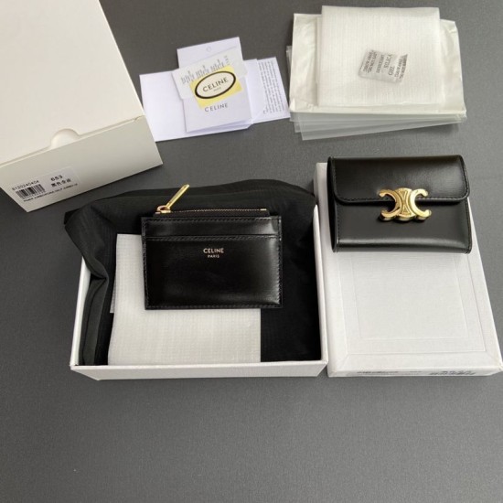 Replica Portafoglio compatto Celine con portamonete Triomphe nero Imitazione Outlet Online