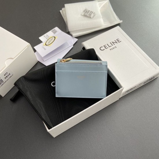 Replica Portafoglio compatto Celine con portamonete Triomphe Blu Imitazione Outlet Online