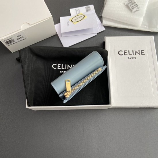 Replica Portafoglio compatto Celine con portamonete Triomphe Blu Imitazione Outlet Online