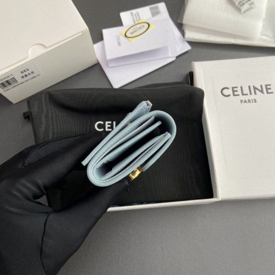 Replica Portafoglio compatto Celine con portamonete Triomphe Blu Imitazione Outlet Online