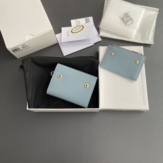 Replica Portafoglio compatto Celine con portamonete Triomphe Blu Imitazione Outlet Online