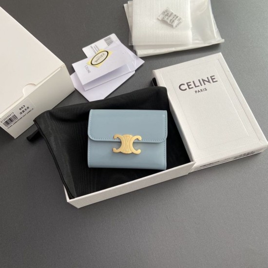 Replica Portafoglio compatto Celine con portamonete Triomphe Blu Imitazione Outlet Online