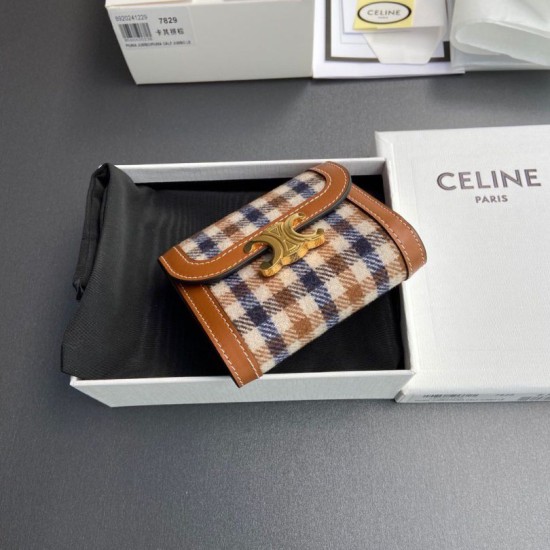 Replica Portafoglio piccolo Celine con patta pelle di vitello con motivo Triomphe Imitazione Outlet Online