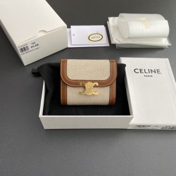 Replica Portafoglio piccolo Celine con patta pelle di vitello con motivo Triomphe Marrone Imitazione Outlet Online