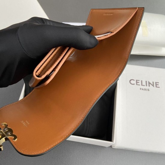 Replica Portafoglio piccolo Celine con patta pelle di vitello con motivo Triomphe Marrone Imitazione Outlet Online