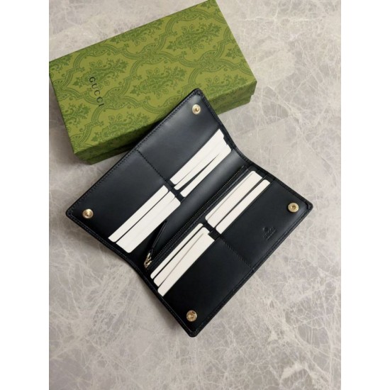 Replica Portafoglio continentale Gucci con emblema GG 821802 Nero Imitazione Outlet Online