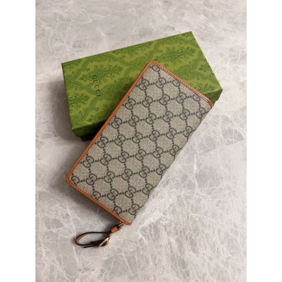 Replica Portafoglio Gucci GG Supreme con cerniera 821803 Marrone Imitazione Outlet Online