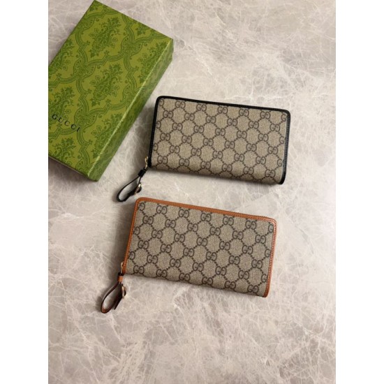 Replica Portafoglio Gucci GG Supreme con cerniera 821803 Marrone Imitazione Outlet Online
