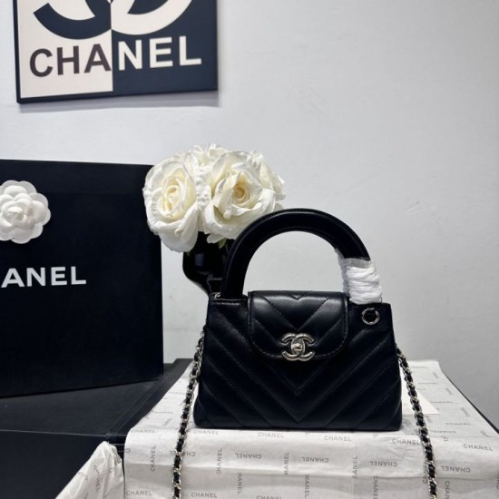 Replica Borsa shopping Chanel AS4416 Kelly Nano pelle di vitello nera Imitazione Fallate Outlet