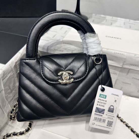 Replica Borsa shopping Chanel AS4416 Kelly Nano pelle di vitello nera Imitazione Fallate Outlet