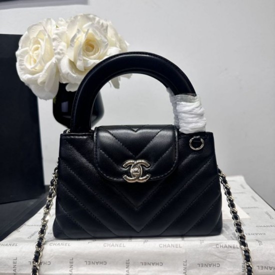 Replica Borsa shopping Chanel AS4416 Kelly Nano pelle di vitello nera Imitazione Fallate Outlet
