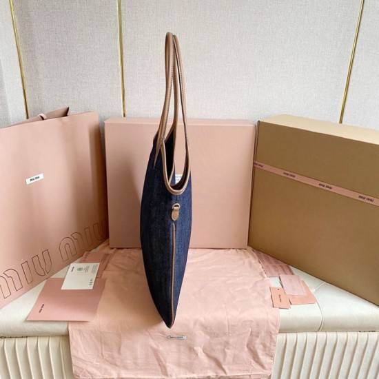 Replica Borsa a tracolla Miu Miu Ivy denim con finiture pelle 5BG231 Blu Imitazione Fallate Outlet