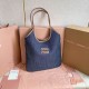Replica Borsa a tracolla Miu Miu Ivy denim con finiture pelle 5BG231 Blu Imitazione Fallate Outlet
