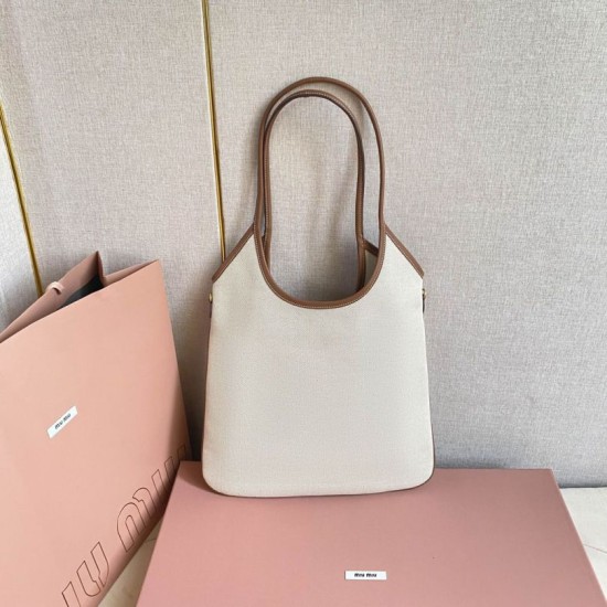 Replica Borsa a tracolla Miu Miu Ivy denim con finiture pelle 5BG231 Bianca Imitazione Fallate Outlet