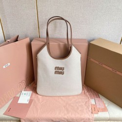 Replica Borsa a tracolla Miu Miu Ivy denim con finiture pelle 5BG231 Bianca Imitazione Fallate Outlet