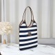 Replica Borsa tote tela Ivy di Miu Miu 5BG231 blu navy con righe bianche Imitazione Fallate Outlet