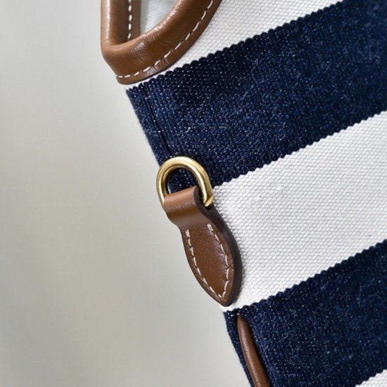 Replica Borsa tote tela Ivy di Miu Miu 5BG231 blu navy con righe bianche Imitazione Fallate Outlet