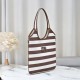 Replica Borsa a tracolla Miu Miu Ivy tela a righe e pelle 5BG231 caffè chiaro Imitazione Fallate Outlet