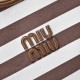 Replica Borsa a tracolla Miu Miu Ivy tela a righe e pelle 5BG231 caffè chiaro Imitazione Fallate Outlet