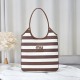 Replica Borsa a tracolla Miu Miu Ivy tela a righe e pelle 5BG231 caffè chiaro Imitazione Fallate Outlet
