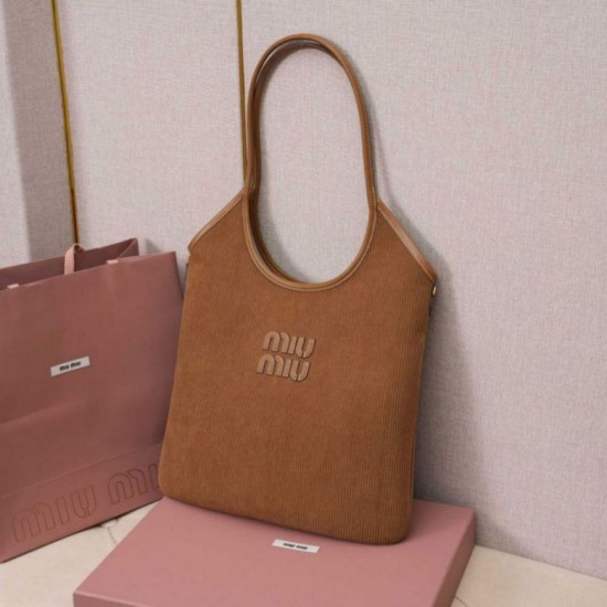 Replica Borsa a tracolla/hobo Miu Miu Ivy velluto a coste 5BG231 Marrone Imitazione Fallate Outlet