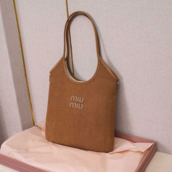Replica Borsa a tracolla/hobo Miu Miu Ivy velluto a coste 5BG231 Marrone Imitazione Fallate Outlet