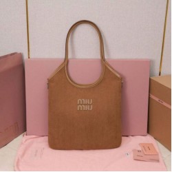 Replica Borsa a tracolla/hobo Miu Miu Ivy velluto a coste 5BG231 Marrone Imitazione Fallate Outlet