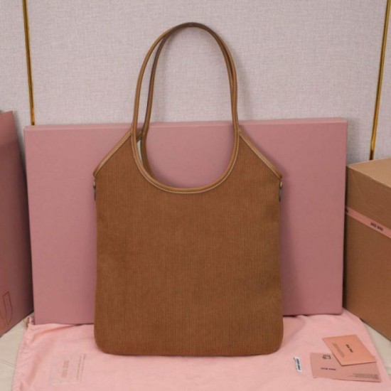 Replica Borsa a tracolla/hobo Miu Miu Ivy velluto a coste 5BG231 Marrone Imitazione Fallate Outlet
