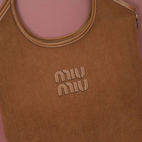 Replica Borsa a tracolla/hobo Miu Miu Ivy velluto a coste 5BG231 Marrone Imitazione Fallate Outlet