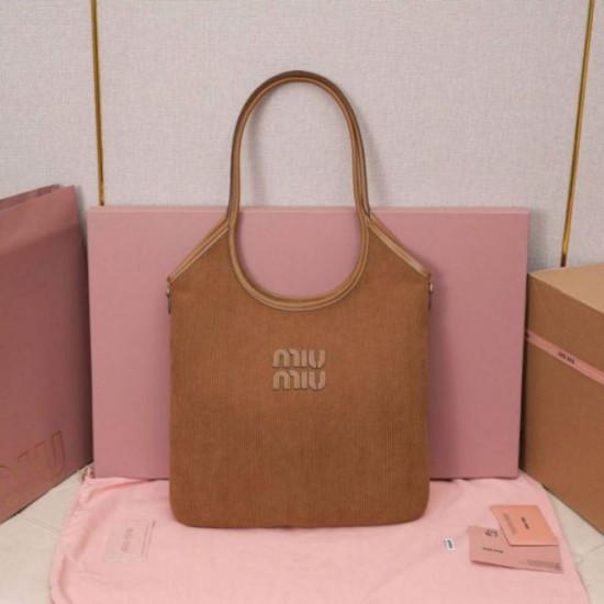 Replica Borsa a tracolla/hobo Miu Miu Ivy velluto a coste 5BG231 Marrone Imitazione Fallate Outlet