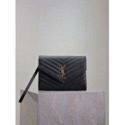 Replica Pochette YSL Saint Laurent Grain De Poudre Matelassé Chevron Envelope Nero Imitazione Fallate Outlet