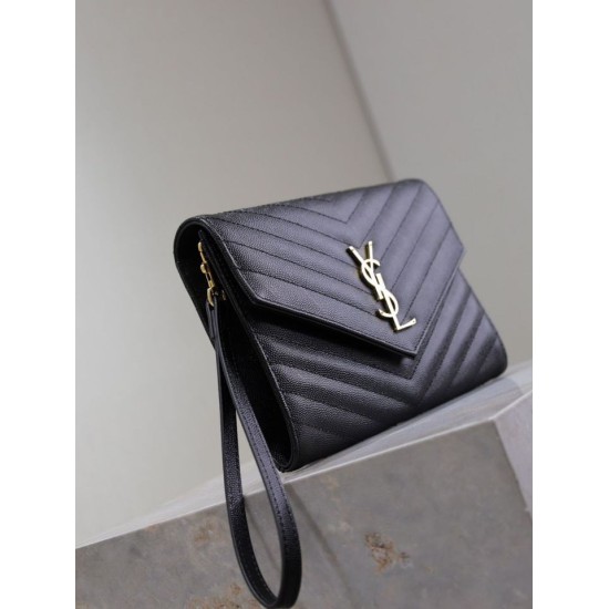 Replica Pochette YSL Saint Laurent Grain De Poudre Matelassé Chevron Envelope Nero Imitazione Fallate Outlet