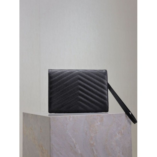 Replica Pochette YSL Saint Laurent Grain De Poudre Matelassé Chevron Envelope Nero Imitazione Fallate Outlet