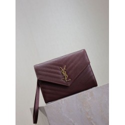 Replica Pochette YSL Saint Laurent Grain De Poudre Matelassé Chevron Envelope bordeaux Imitazione Fallate Outlet