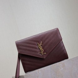 Replica Pochette YSL Saint Laurent Grain De Poudre Matelassé Chevron Envelope bordeaux Imitazione Fallate Outlet