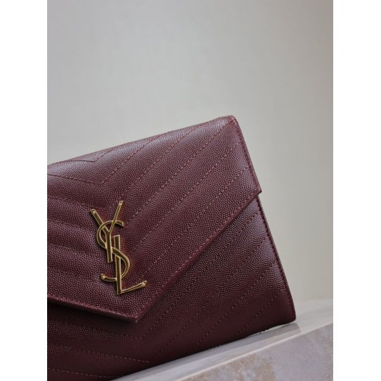 Replica Pochette YSL Saint Laurent Grain De Poudre Matelassé Chevron Envelope bordeaux Imitazione Fallate Outlet