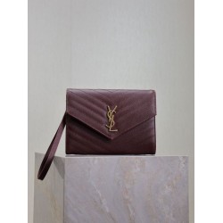 Replica Pochette YSL Saint Laurent Grain De Poudre Matelassé Chevron Envelope bordeaux Imitazione Fallate Outlet