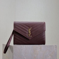Replica Pochette YSL Saint Laurent Grain De Poudre Matelassé Chevron Envelope bordeaux Imitazione Fallate Outlet
