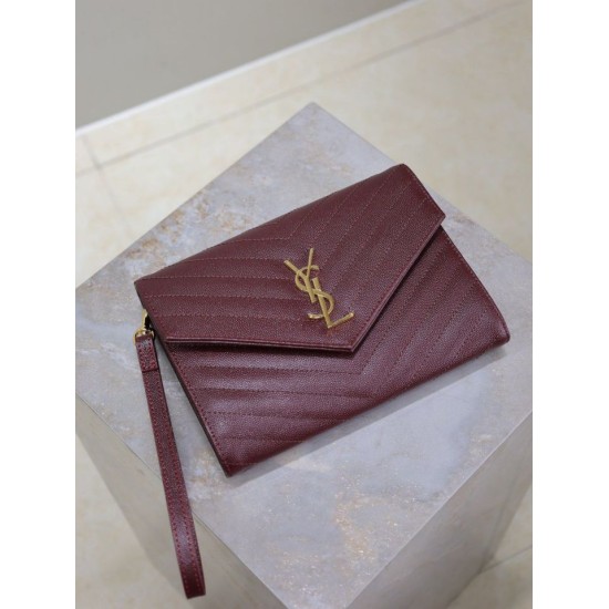 Replica Pochette YSL Saint Laurent Grain De Poudre Matelassé Chevron Envelope bordeaux Imitazione Fallate Outlet