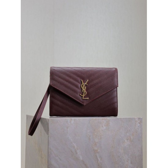 Replica Pochette YSL Saint Laurent Grain De Poudre Matelassé Chevron Envelope bordeaux Imitazione Fallate Outlet